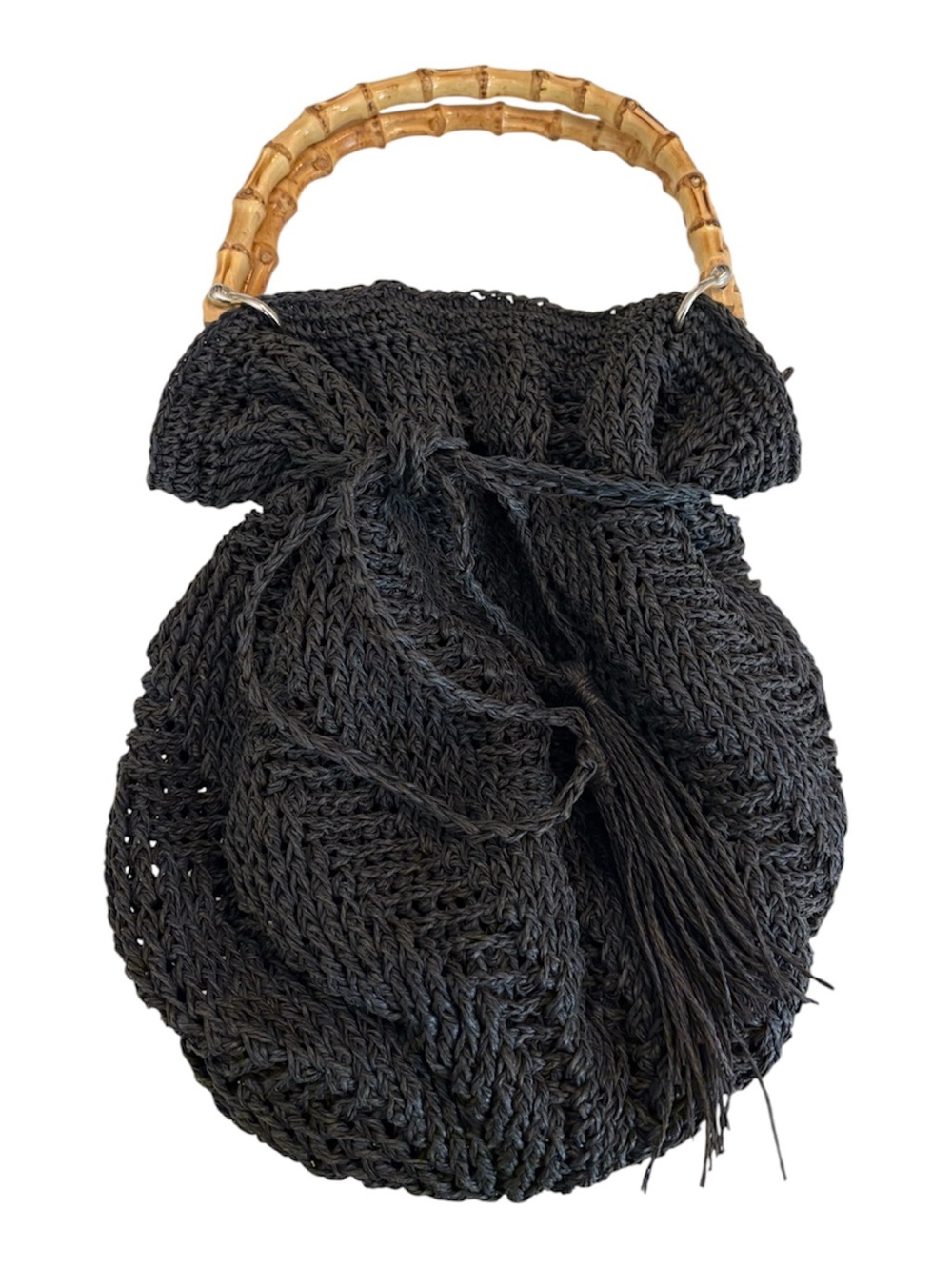 Chico’s Black Woven Purse with Bamboo Handles